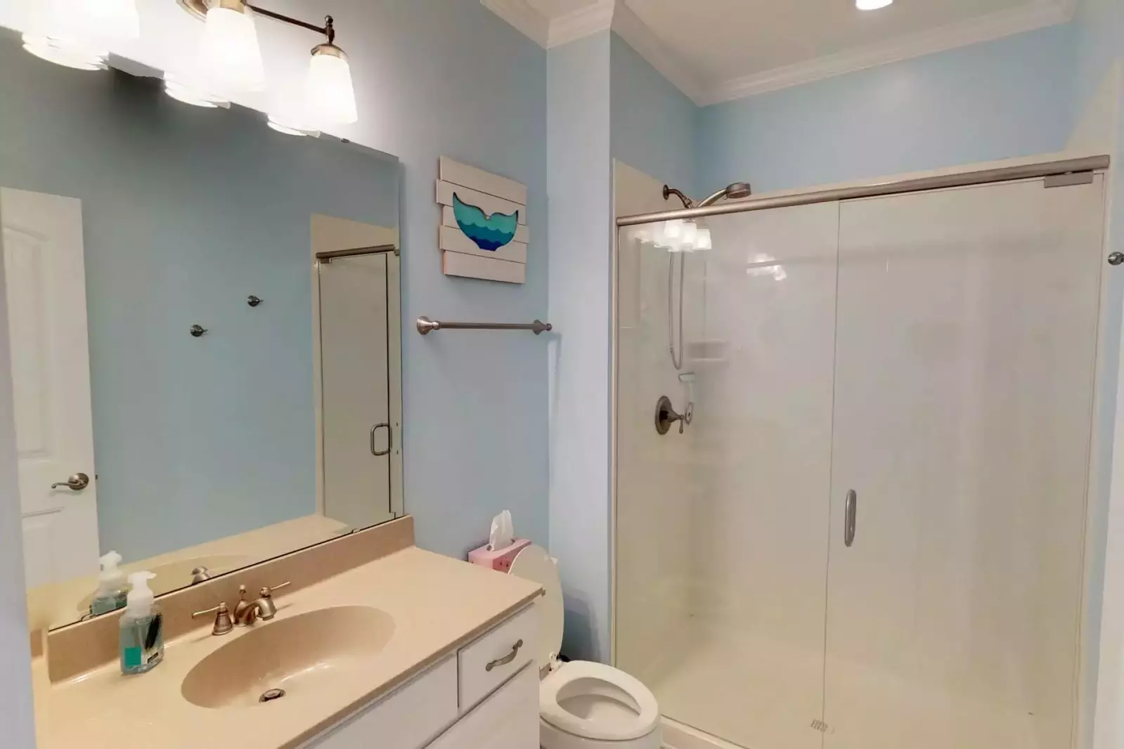 Full bath located on the 1st floor for the bunk room and the 1st floor living space.