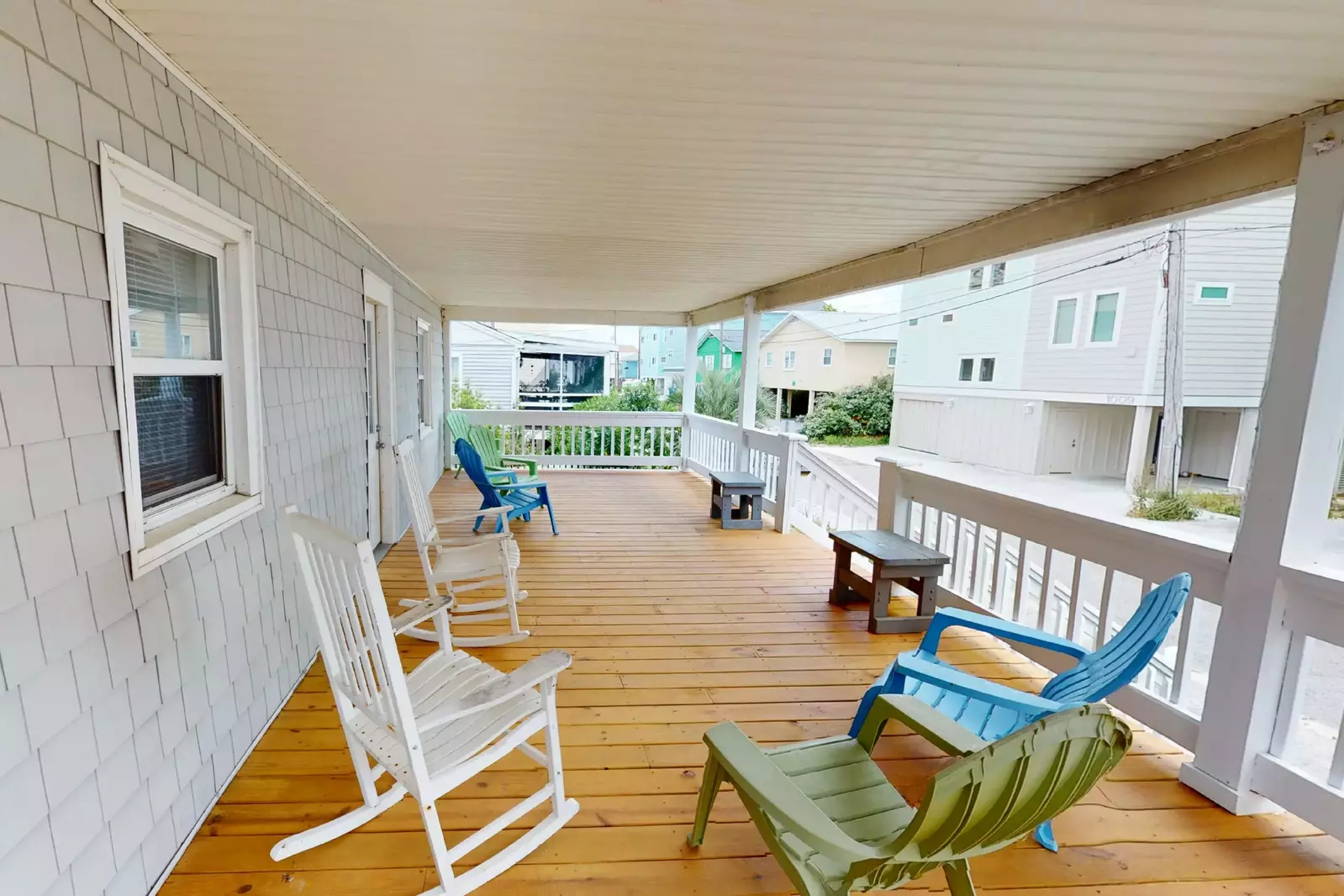 The large porch is close enough to the beach to hear the waves crashing.  You also have partial views of the ocean.