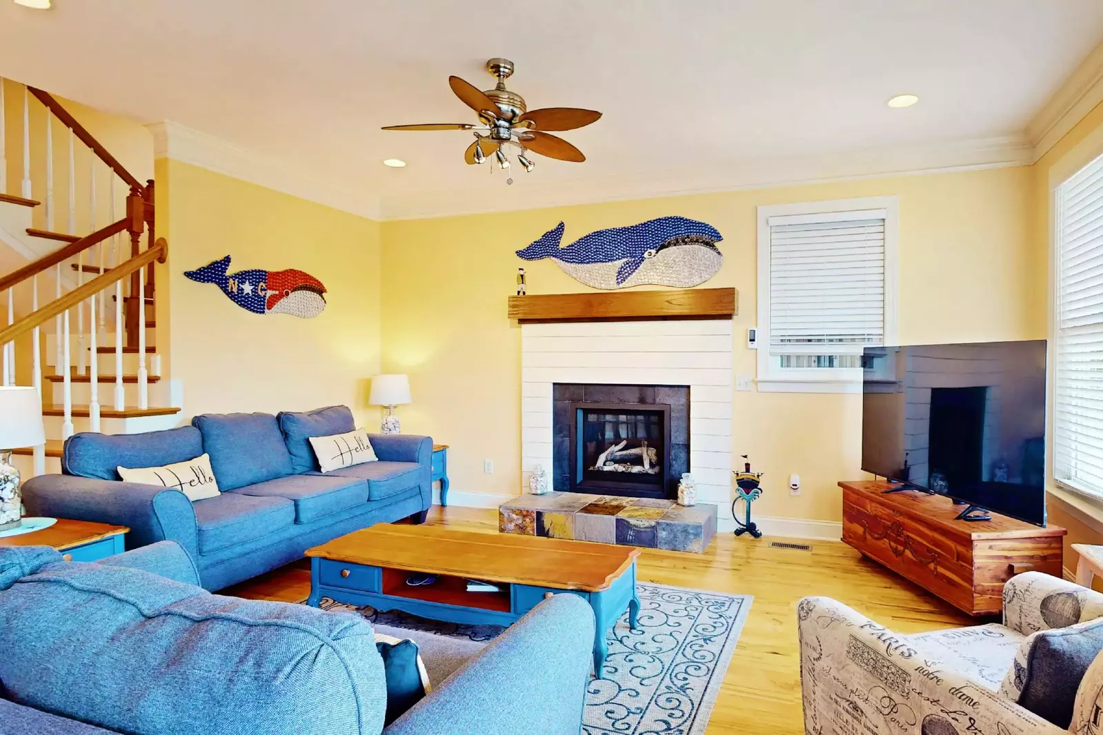 The living room is warm and welcoming at Tranquility Base