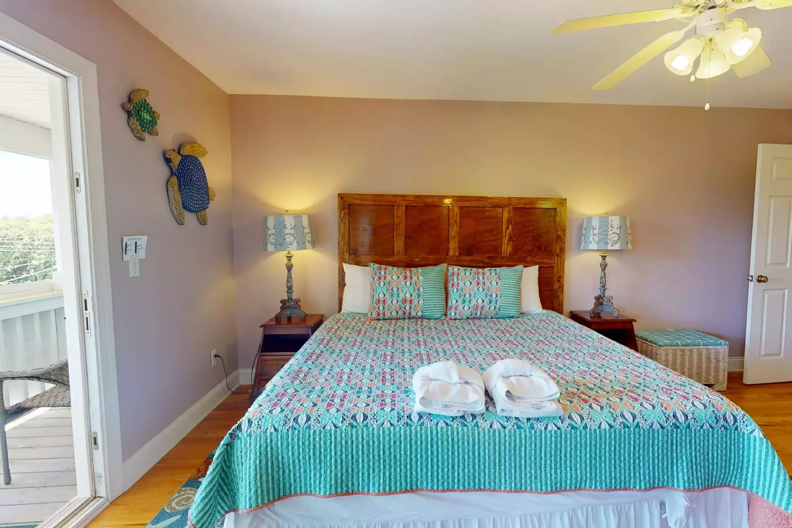 The second master has a king bed featuring comfortable memory foam