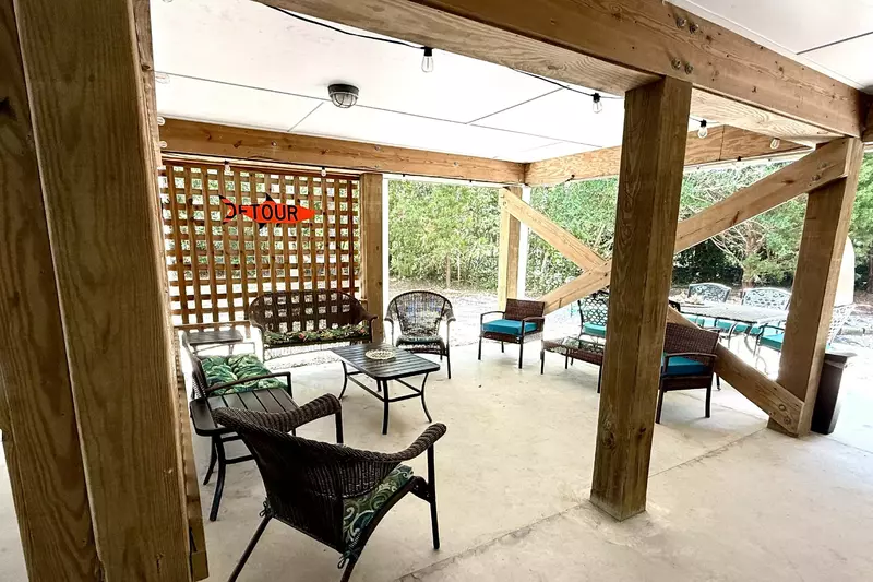 Enjoy a cute seating area under the house