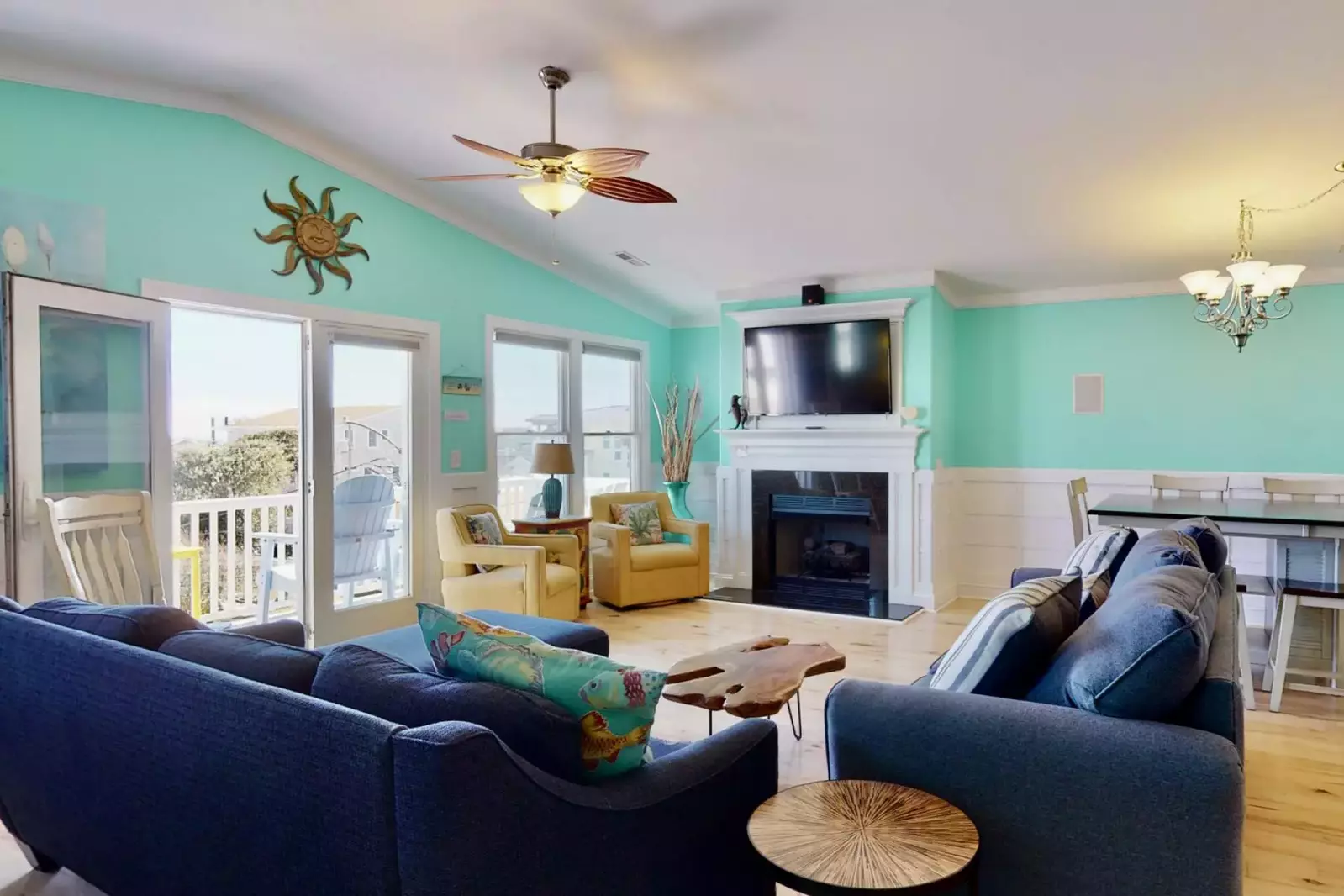 Watch TV with plenty of seating or have a meal at the large dining table