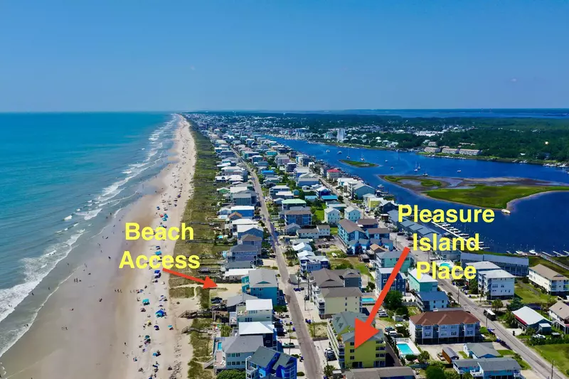 It's a short walk to the beach from Pleasure Island Place