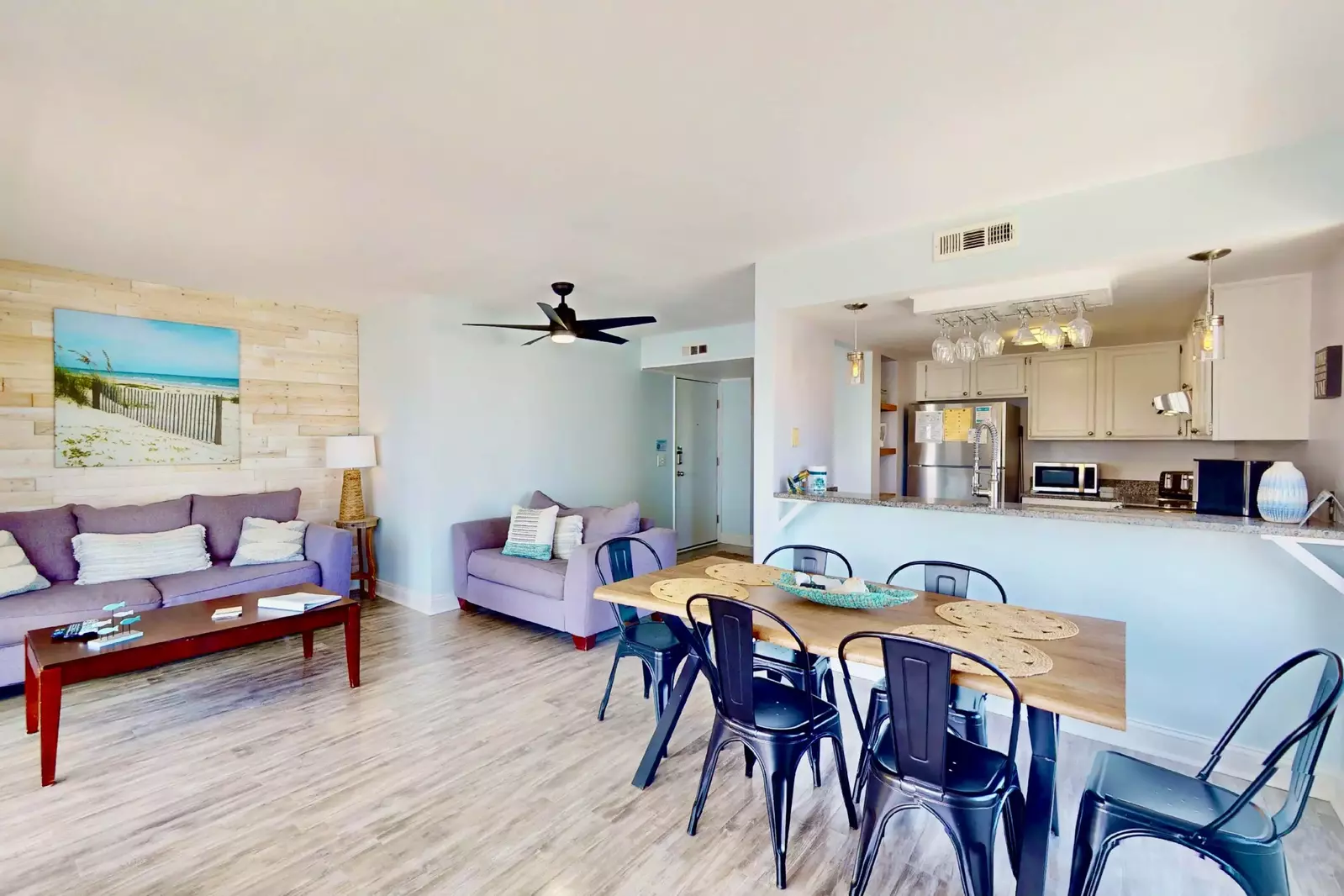 An open floor plan allows you to be together while cooking, eating or watching tv