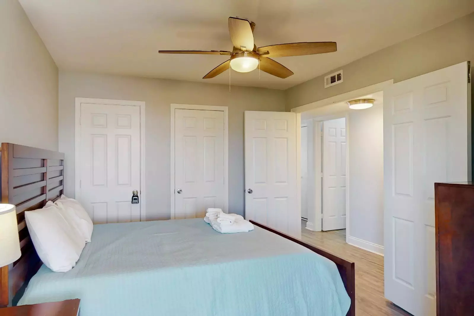 The hall bathroom is convenient to the second bedroom