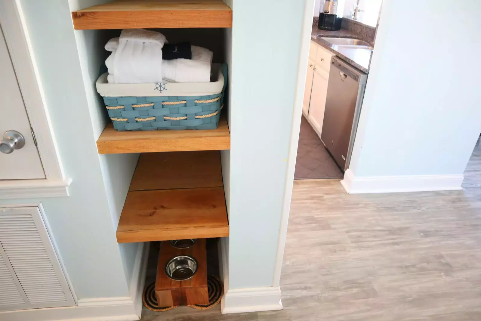 We provide towels and linens for the pull out sofa, and dog bowls. Don't forget to bring your furry friend!