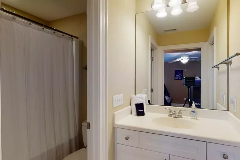 full bathroom connected to bunk room