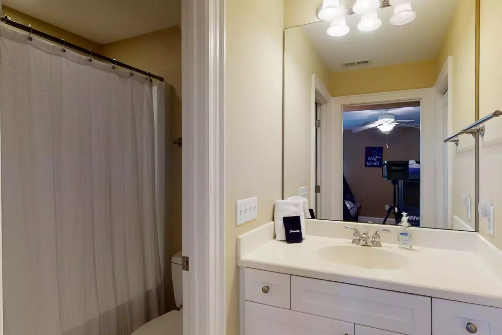 full bathroom connected to bunk room