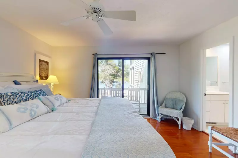 The master boasts a comfy king mattress