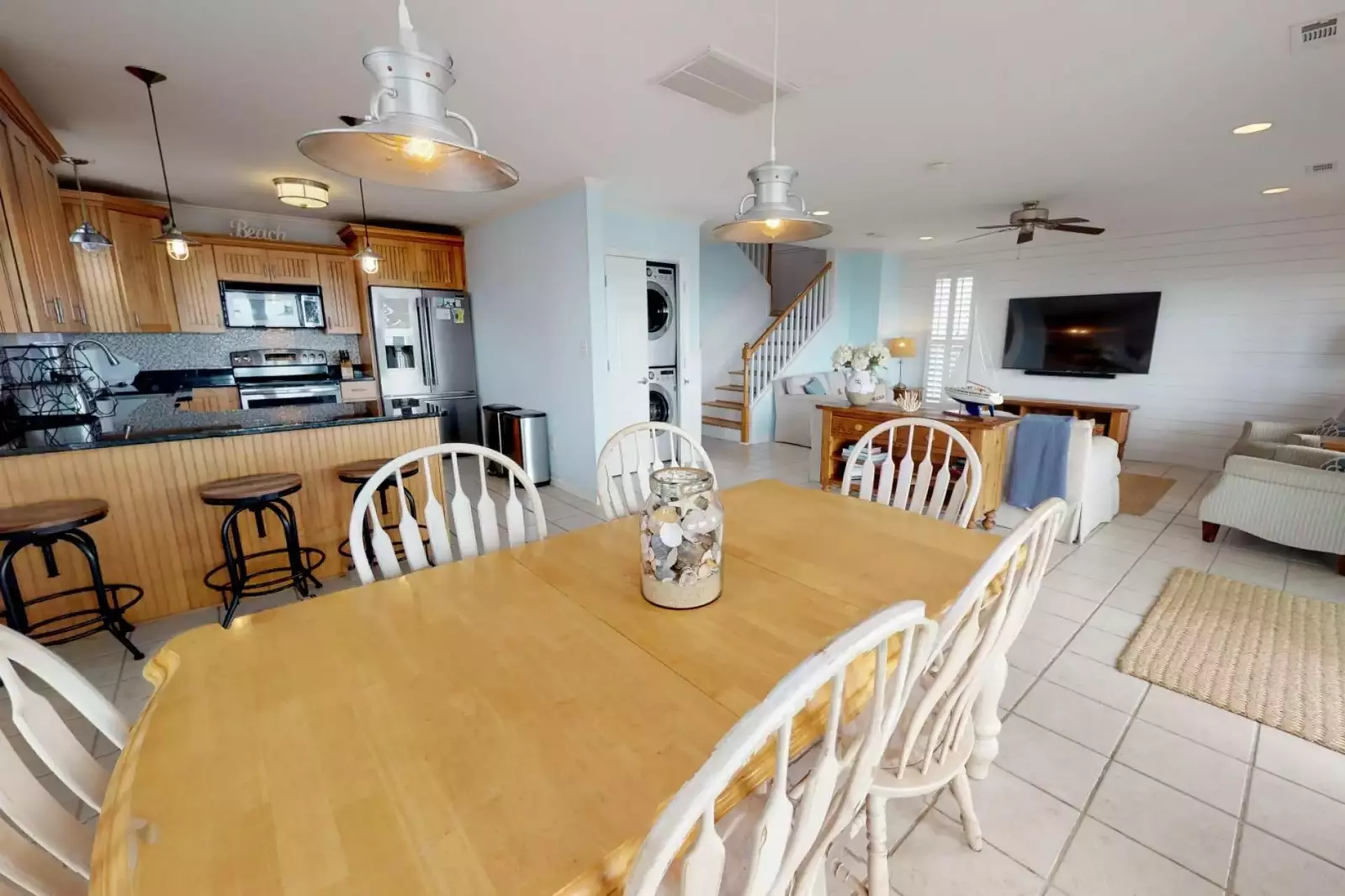 The house has a very open floor plan, everyone can hang out in the living area together!