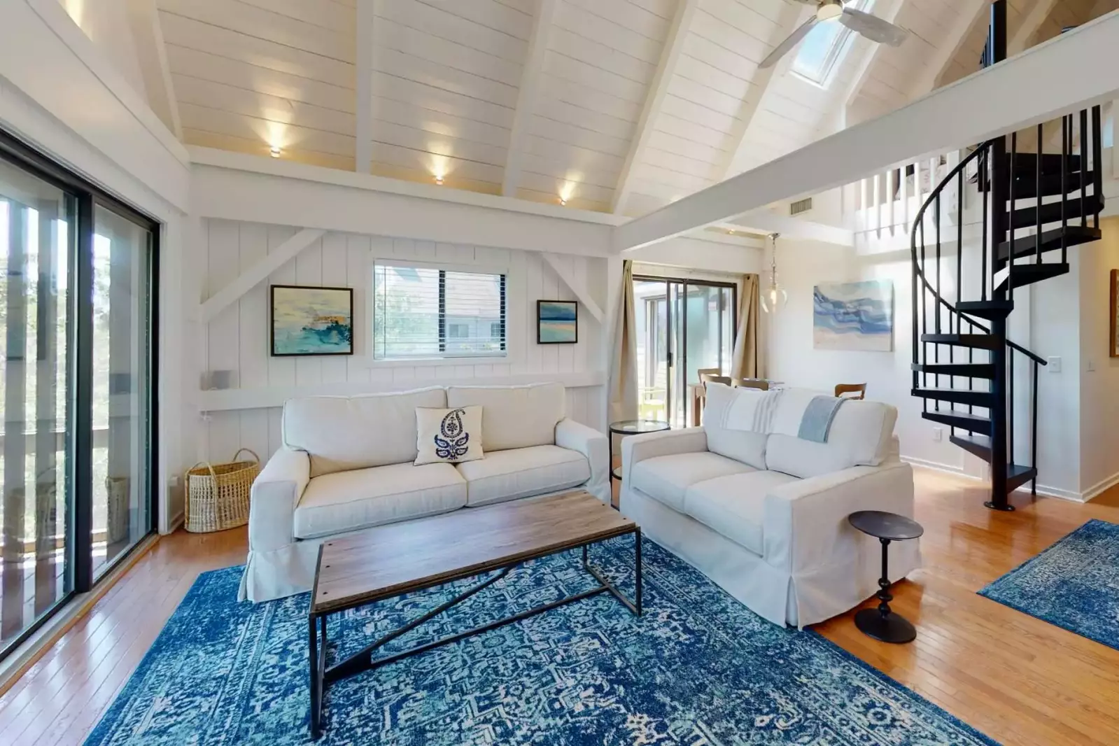 A Golden Retreat has beautiful wood paneling, skylights with vaulted ceilings to give you a feeling of space and warmth