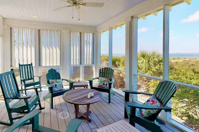 Plenty of seating to enjoy the decks and see/hear the ocean nearby