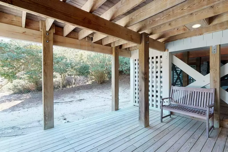 There is a large covered area to move the grill to and prep that meal for the entire group