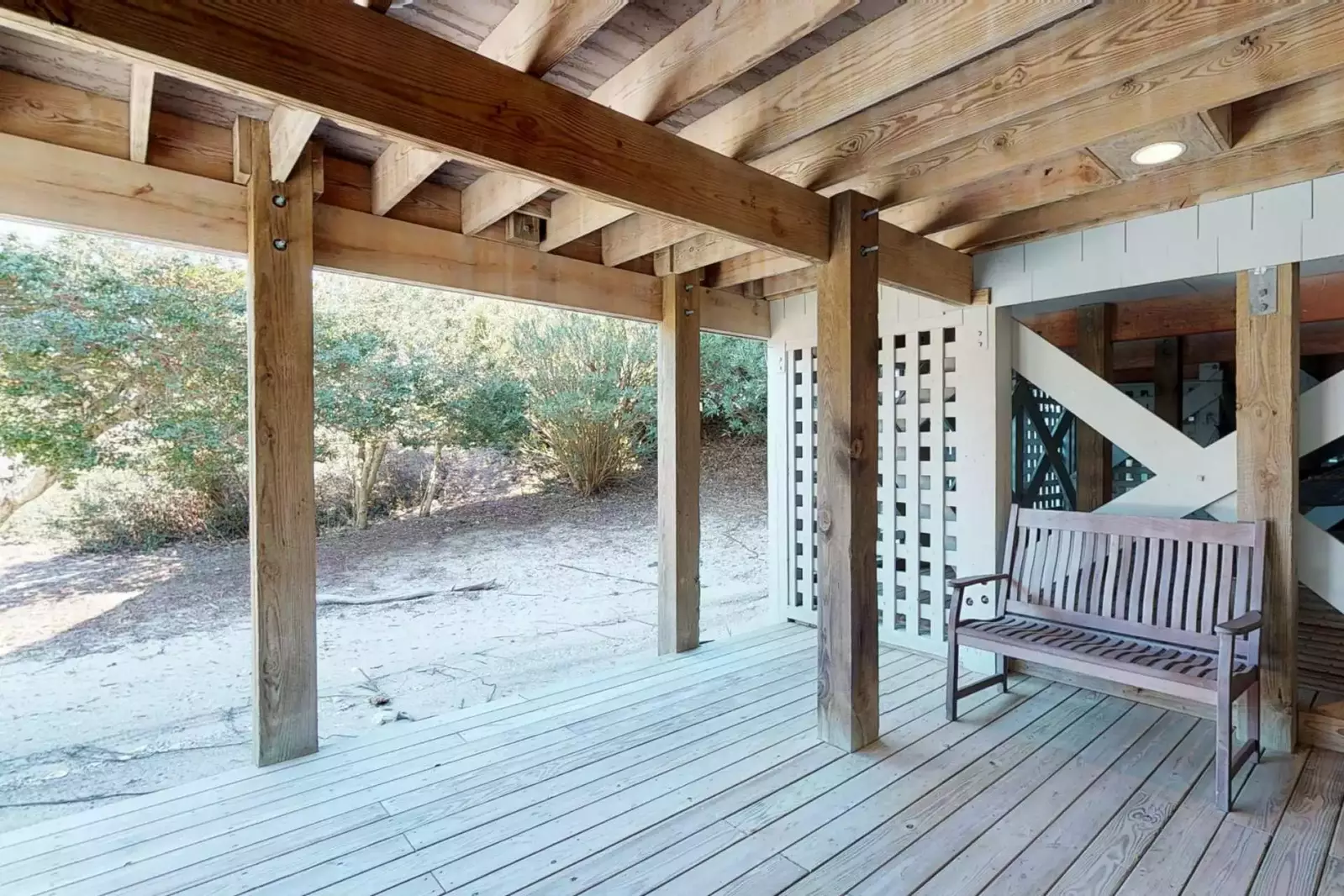 There is a large covered area to move the grill to and prep that meal for the entire group