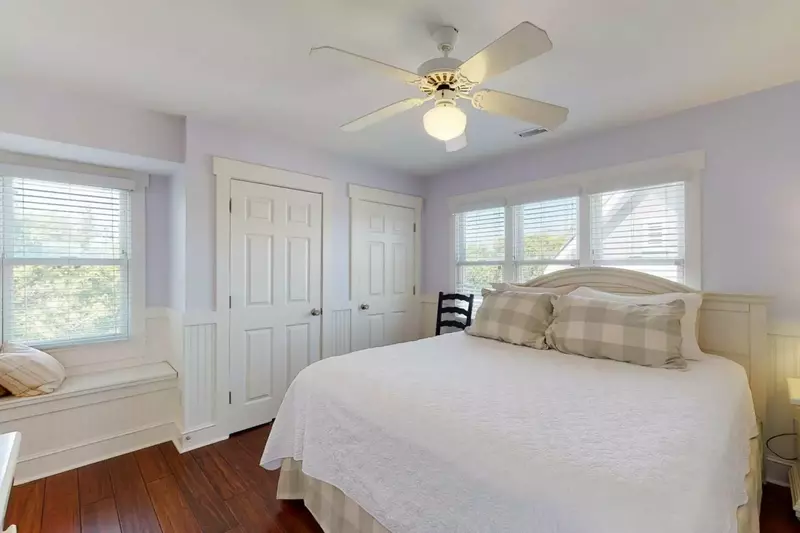 One of the 1st floor owner suites with a king bed, plenty of closet space and a nice reading nook