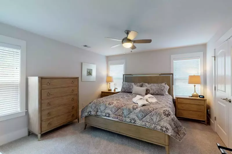 1st floor bedroom has a king with private access to the hall bath