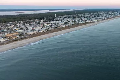 coastline with houses at Kure Beach