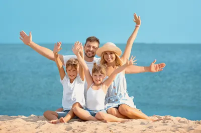 family on beach