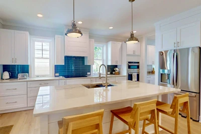 The bright, clean design offers a coastal feel