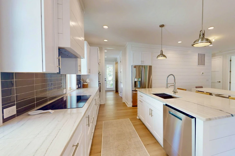 The modern kitchen offers ample counter space