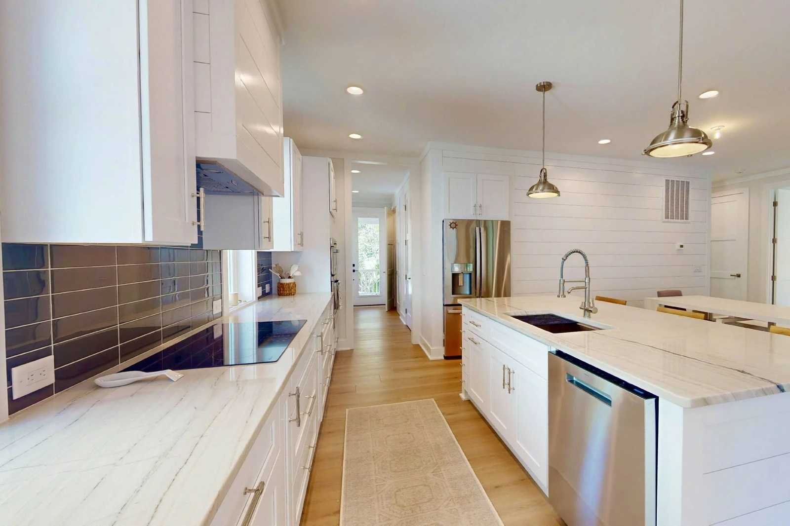 The modern kitchen offers ample counter space