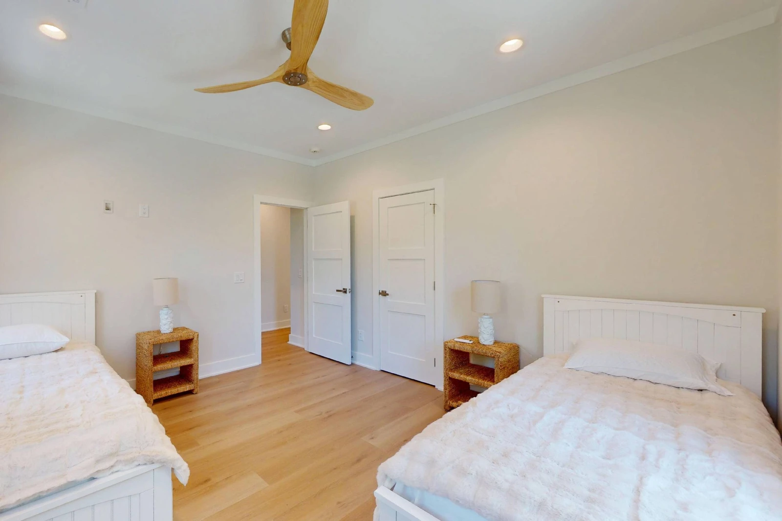 XL twin beds and trundles offer multiple sleeping options in this room