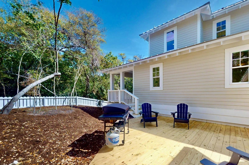 The fenced in yard is perfect for bringing your furry family members