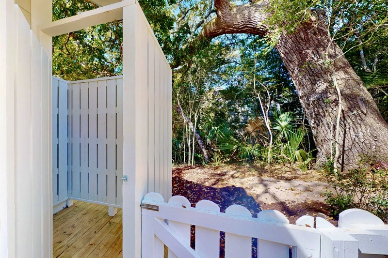 A private outdoor shower is perfect for rinsing off after a day at the beach