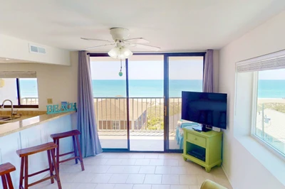 You'll enjoy a view of the ocean from the balcony, living room and kitchen
