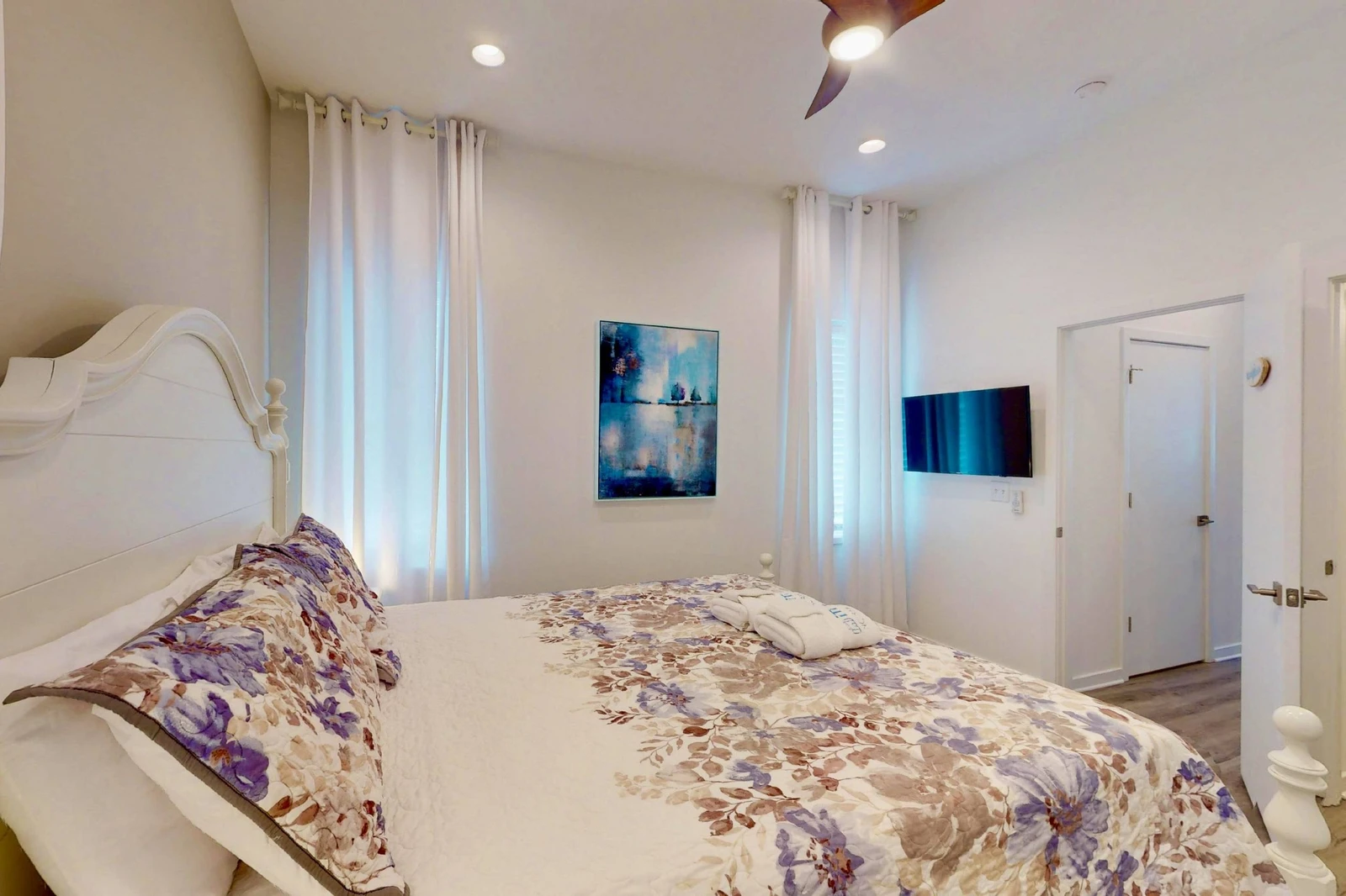 A wall mounted tv let's you wind down in your suite