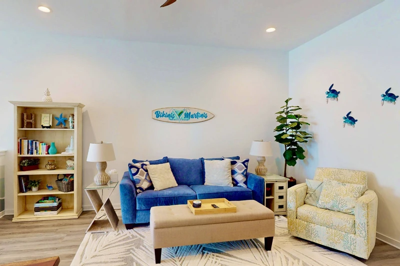 The modern coastal theme can be seen throughout the house