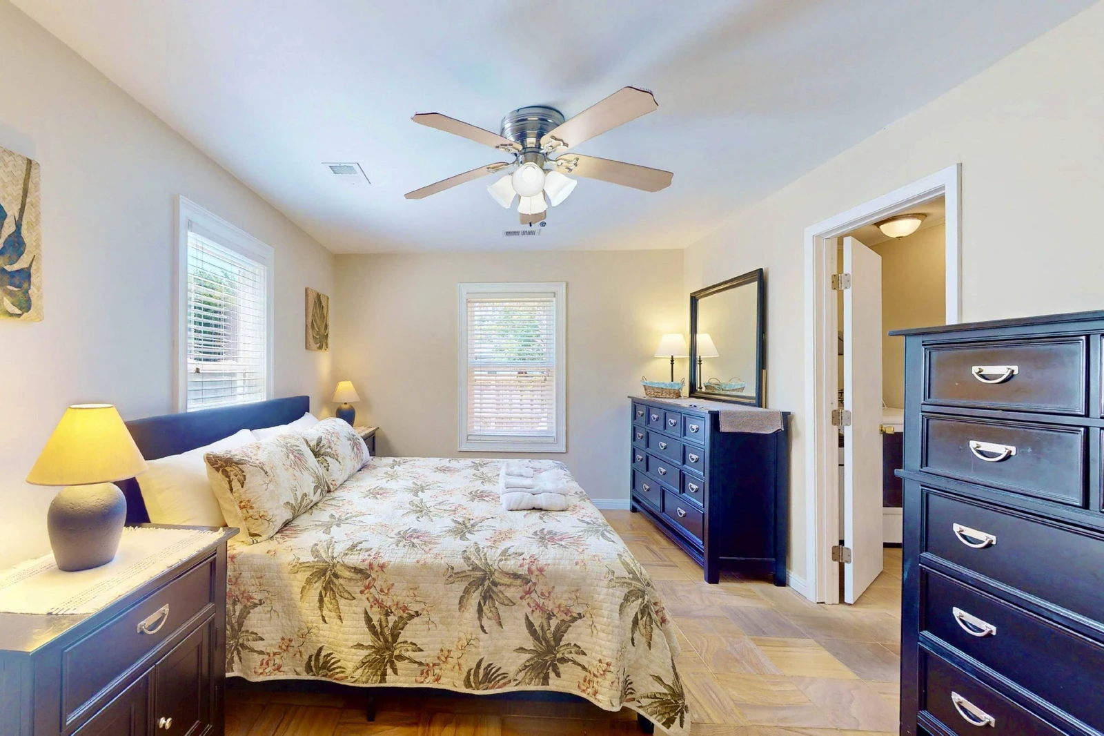 The owner's suite has space to spread out and to store your belongings