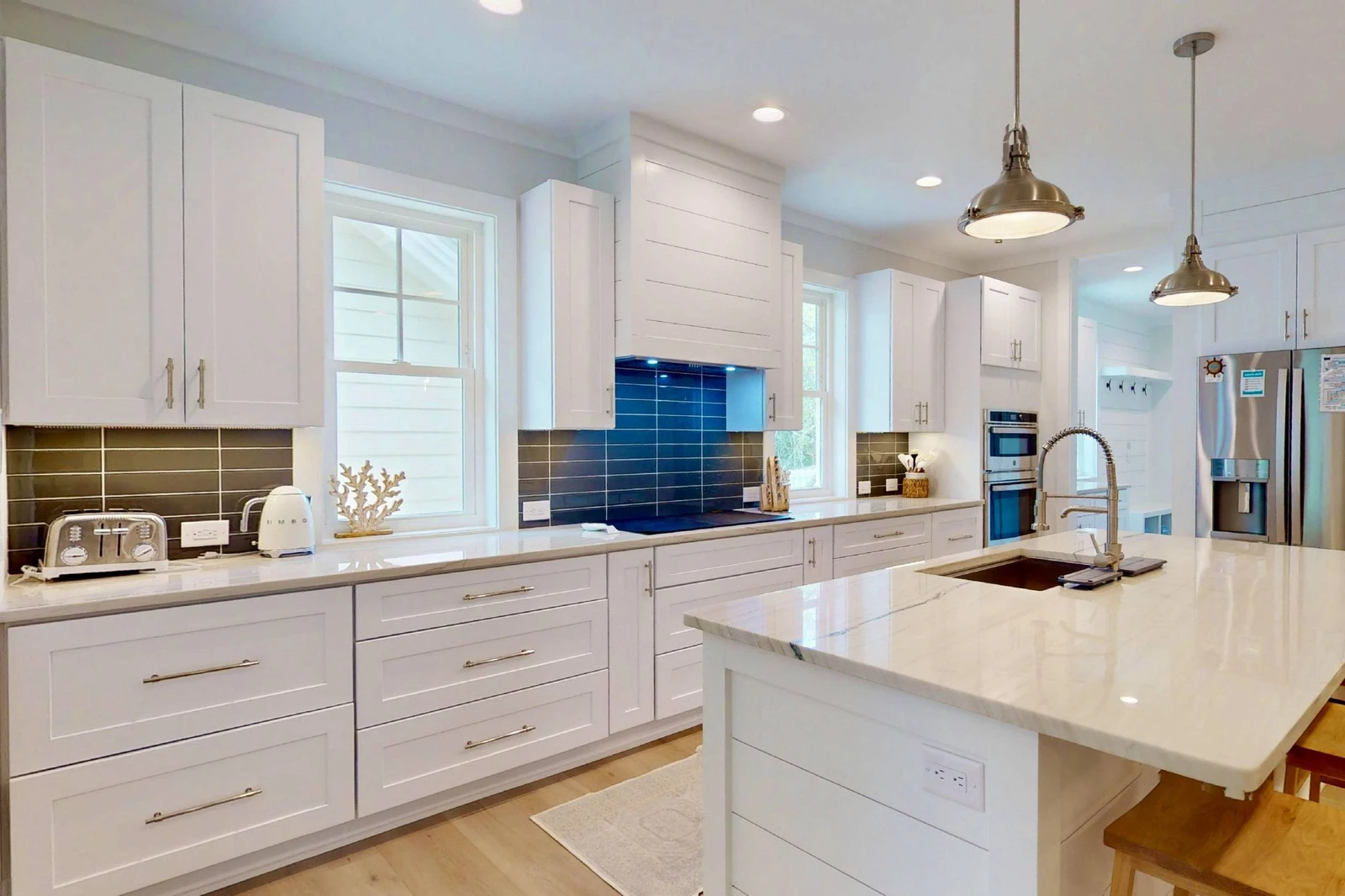 The modern kitchen offers ample counter space