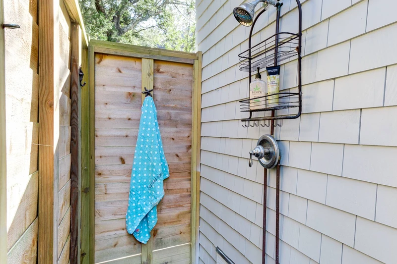 An outdoor shower lets you wash away the sand and surf