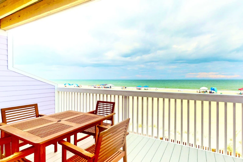 Keep an eye on the beach while sitting on the lower deck