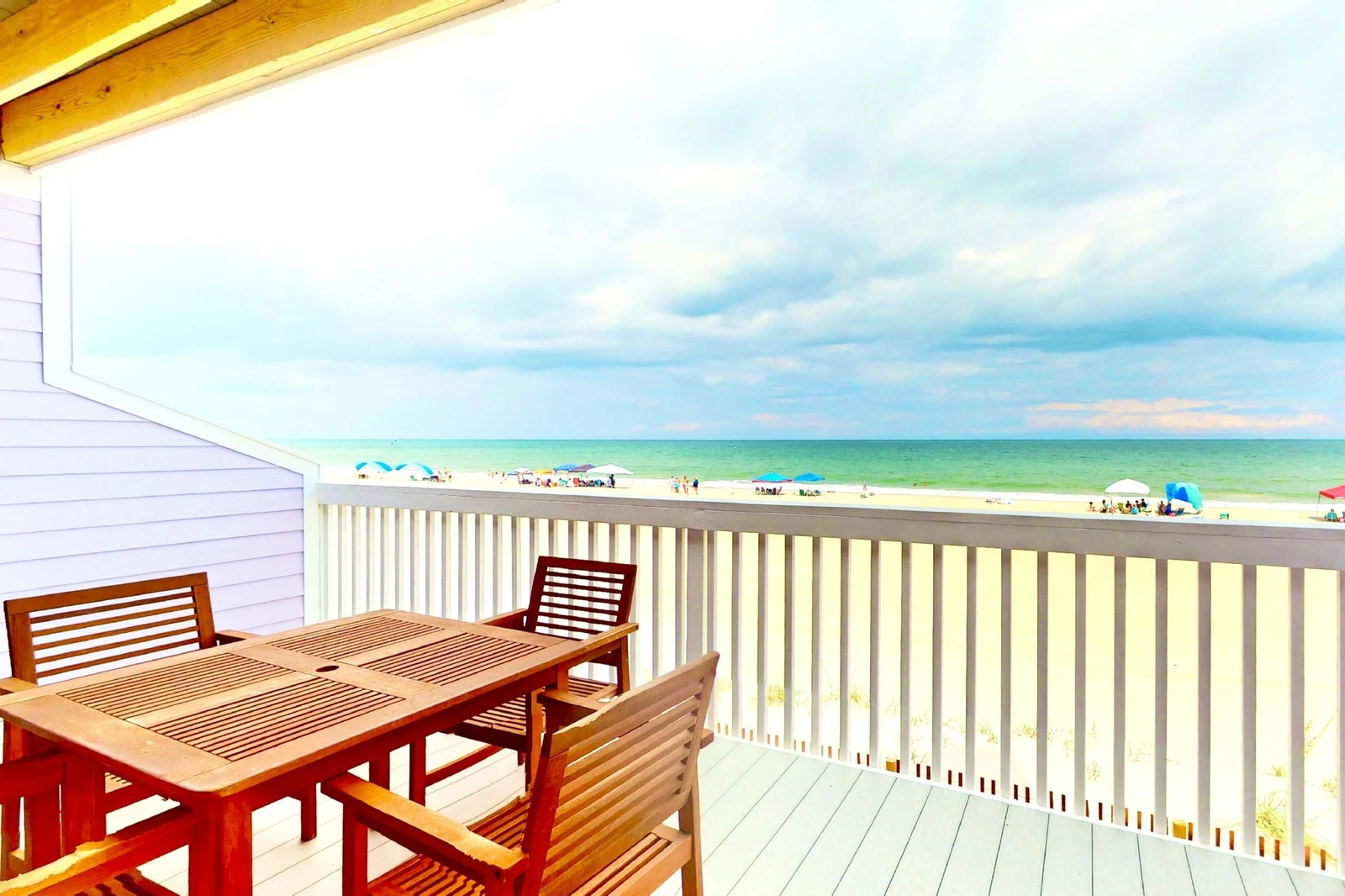 Keep an eye on the beach while sitting on the lower deck