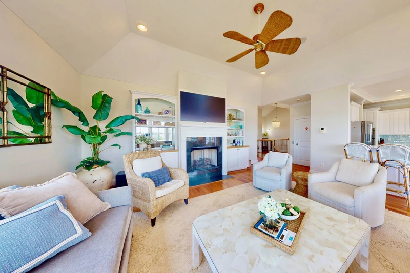 The living room is open to the kitchen
